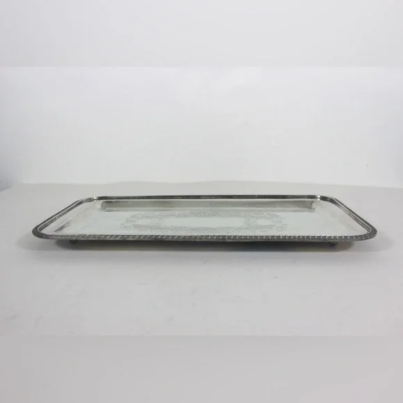 Small Silver Plated Footed Tray with Rope Edge Detail, Rectangle Rectangular - Picture 6 of 9